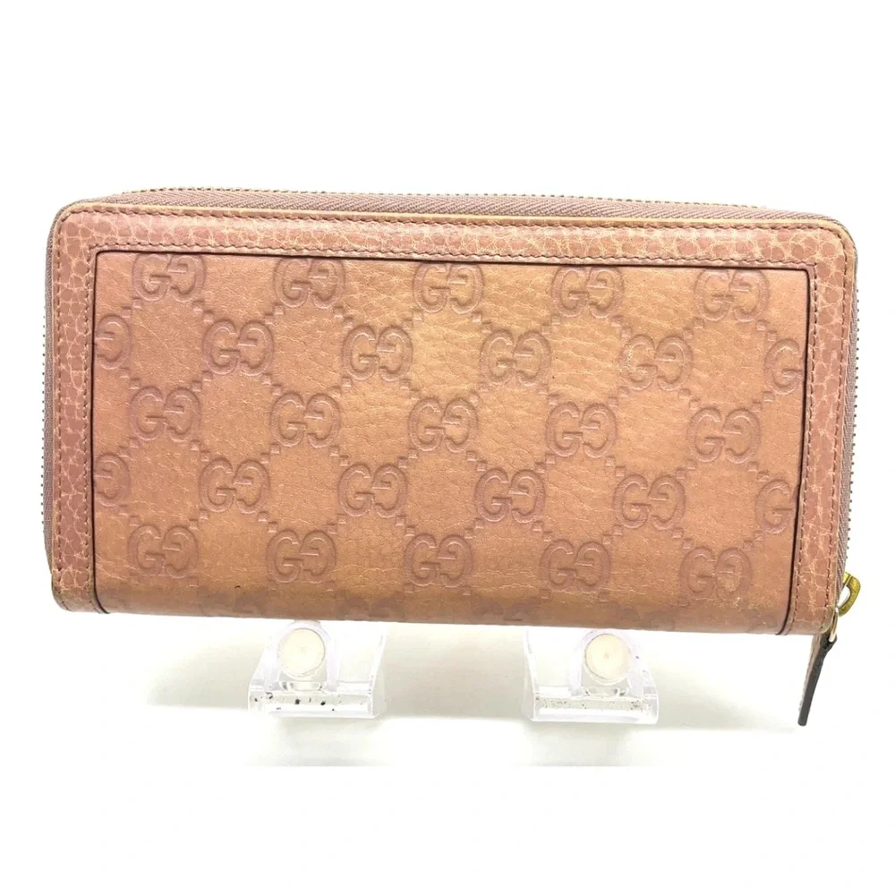 Auth GUCCI GG Guccissima Pink Leather Long Wallet W/GG Gold Accents & dust bag